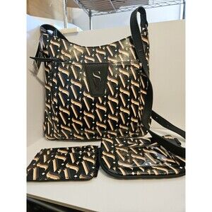 Simply Vera Vera Wang Black and Beige Crossbody Bag W/ CC Holder And Wallet